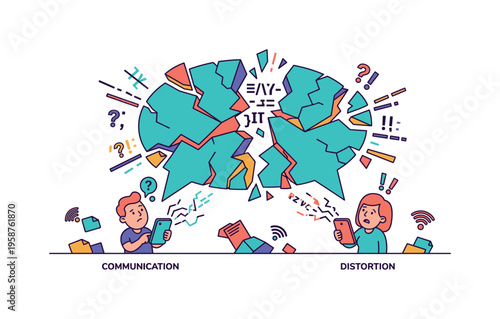Broken speech bubble symbolizing communication breakdown and digital distortion