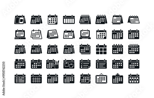 Collection of diverse calendar icons representing planning and scheduling