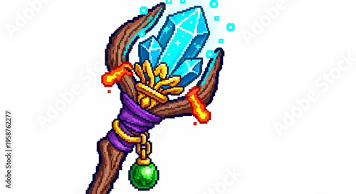 Mystical Crystal Staff with Enchanted Orb and Wooden Handle.