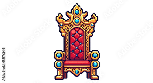 Ornate Royal Throne with Red Cushions and Gold Accents.