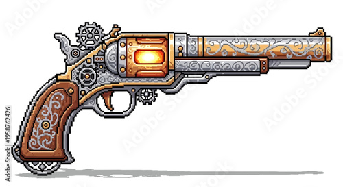 Ornate Steampunk Revolver with Intricate Mechanical Details.