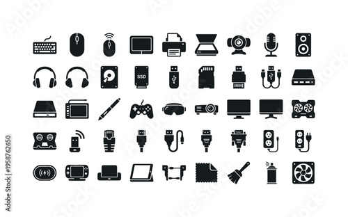 Collection of digital workstation and computer peripheral icons