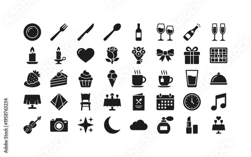 Romantic date night icons for special occasions and celebrations
