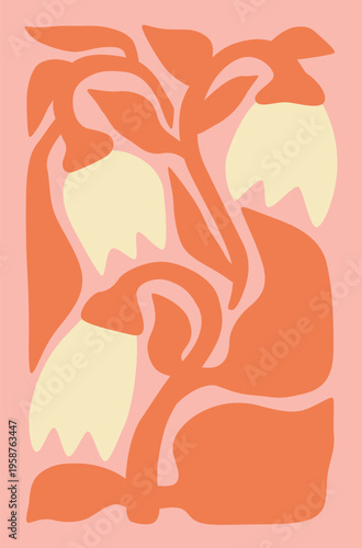 Organic minimal 60s 70s naive retro minimal poster. Radial summer banner, print, invitation. Simple pink, yellow, orange shape background, wave illustration. Stripes, wavy shape. Bright warm vibes.