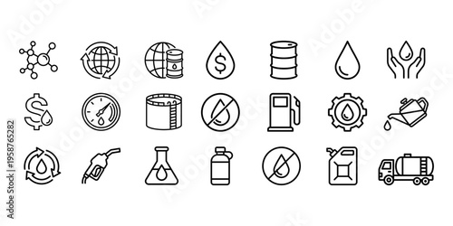 Energy and fuel icons: oil, gas, petrochemical, and industry symbols, no fuel
