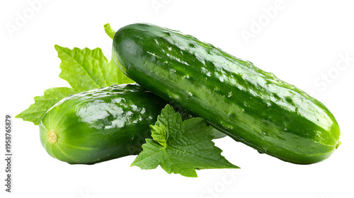 Fresh green cucumber, healthy vegetable for salads and cooking isolated on white background