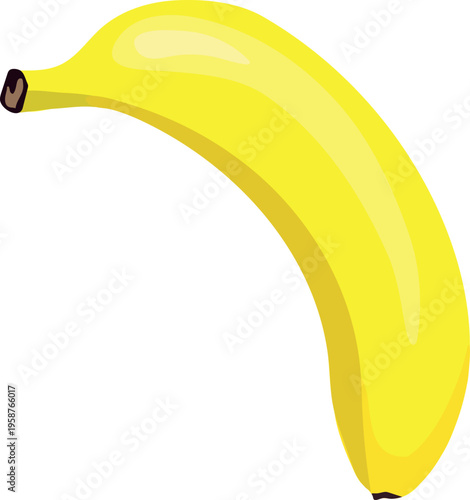 Single ripe yellow banana isolated on white background. Realistic vector illustration of fresh tropical frui
