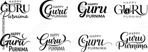 Collection set of Guru purnima typography  vector illustration on transparent background .