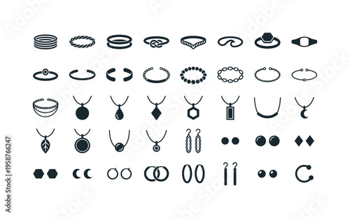 Collection of modern jewelry icons and symbols for design
