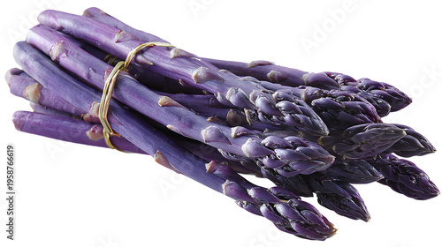 Fresh purple asparagus spears separately isolated PNG, raw vegetable stalks for healthy eating and gourmet cooking on transparent background