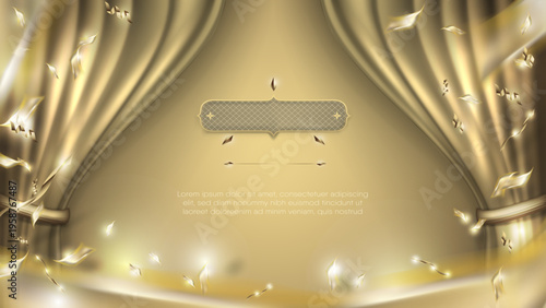 Luxury Thai traditional pattern on hanging silk curtain background with elegant drapery