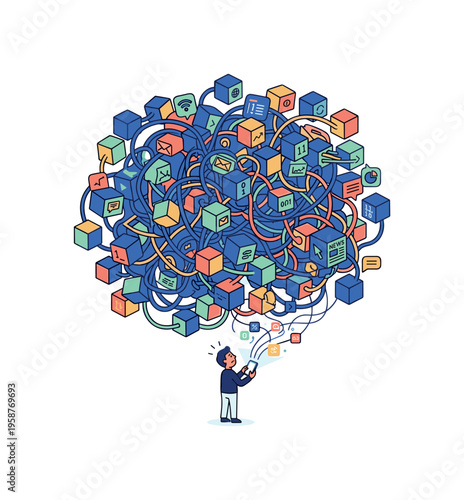 Overwhelmed by a tangled mess of digital information and app icons