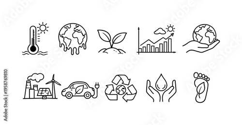 Collection of environmental protection and sustainability icons for eco-friendly concepts