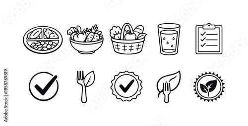 Healthy eating icons collection for diet and nutrition planning