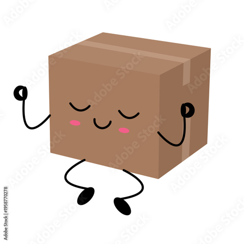 Cartoon box character with joyful pose and cute smile