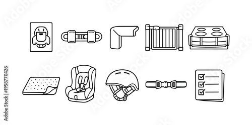Collection of childproofing and safety icons for home and travel
