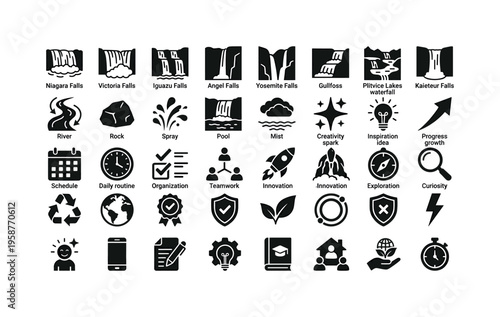 Collection of diverse icons representing nature, business, and concepts