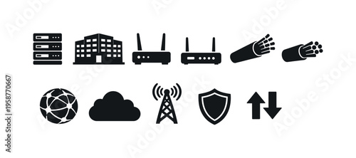 Collection of modern internet infrastructure and connectivity icons on a white background