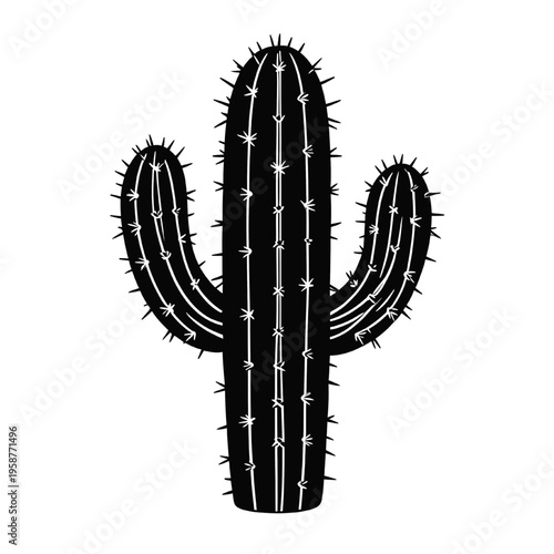 Single Cactus Silhouette with Spines Desert Icon Design