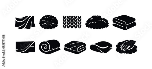 Collection of textile and fabric icons representing different textures and folds