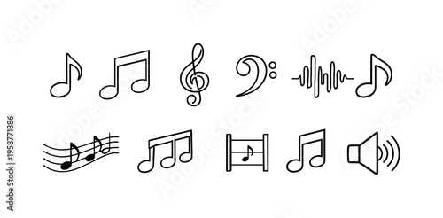 Collection of musical notes and symbols on a white background