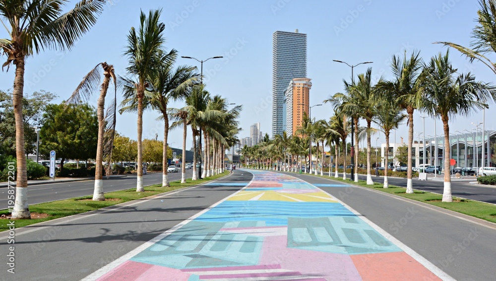 Obraz premium Sports track on the Jeddah Corniche, Saudi Arabia