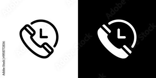 Time Schedule Call icon concept with flat Black White Background. Vector illustration.