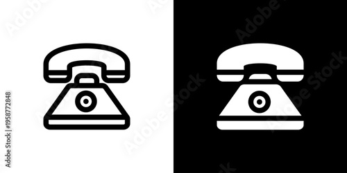 Retro Telephone icon concept with flat Black White Background. Vector illustration.