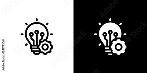 Innovative Tech Solution icon concept with flat Black White Background. Vector illustration.