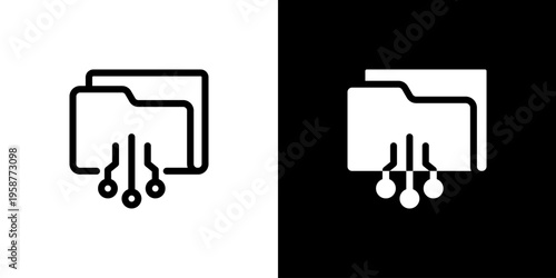 Digital File Folder icon concept with flat Black White Background. Vector illustration.