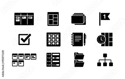 Collection of icons representing task management and organization tools