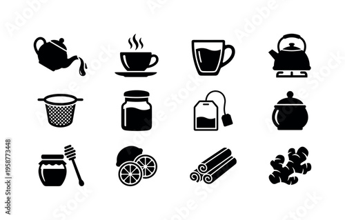 Stylized tea and coffee icons for beverage lovers and enthusiasts