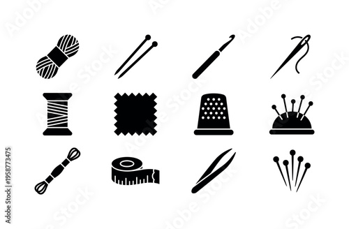 Collection of sewing and crafting tools and materials on a white background