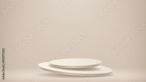 Two beige levitating podiums for product presentation
