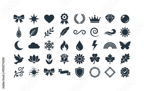 Collection of diverse graphic design elements and decorative motifs