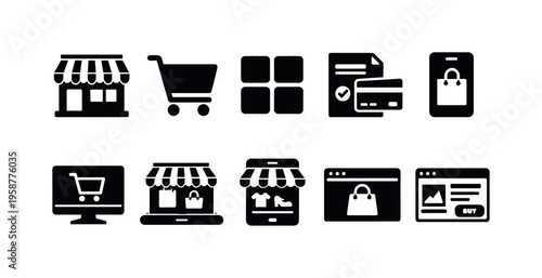 Collection of e-commerce and shopping icons representing online business and transactions