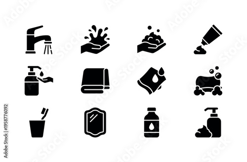 Collection of hygiene and personal care icons for cleanliness and health