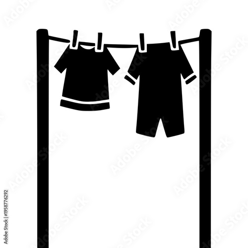 Minimalist Clothesline Icon Featuring Hanging Garments Symbolizing Laundry and Fresh Drying Process