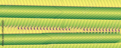 Abstract geometric pattern with repeating green and yellow triangular shapes creating a textured, layered, and rhythmic visual effect