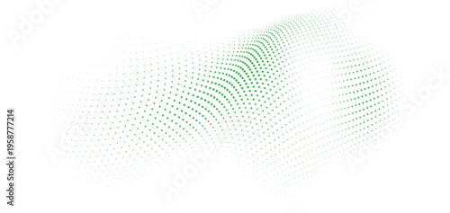 Abstract wave of green dots on a, digital technology background, particle flow, 3d vector illustration