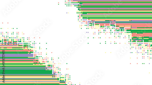 Abstract digital glitch background with colorful horizontal lines and pixelated noise patterns