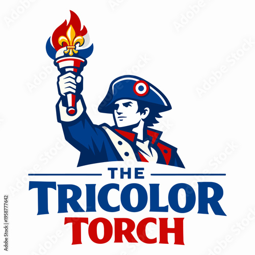 The Tricolor Torch Illustration Featuring Revolutionary Figure Holding Flame In French National Colors Bold Vector Design Symbolizing Liberty Equality And Patriotism