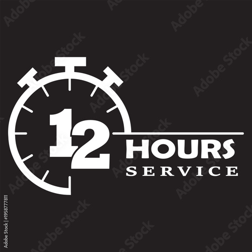 Colorful twelve hour timer icon with clock face for deadline and service time vector illustration