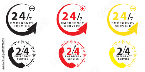 24 hours and 24/7 service icon set, full time open customer support symbols vector illustration