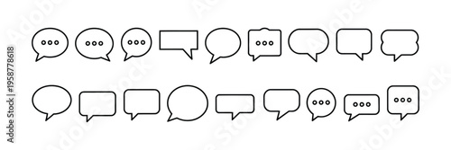 Speech Bubble Line Icon Set Featuring Communication and Dialogue Symbols for Infographics, Articles, Books, Flyers and Banners in Clean Outline Style Vector Illustration
