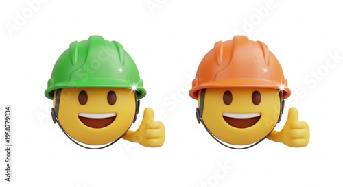Safety First: Happy Emojis in Hard Hats Giving Thumbs Up