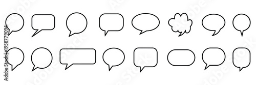Speech Bubble Line Icon Pack Featuring Minimalistic Linear Pictograms for Communication, Dialogue and Messaging in Cards, Apps, Banners, Social Media Posts and UI Design Vector Illustration