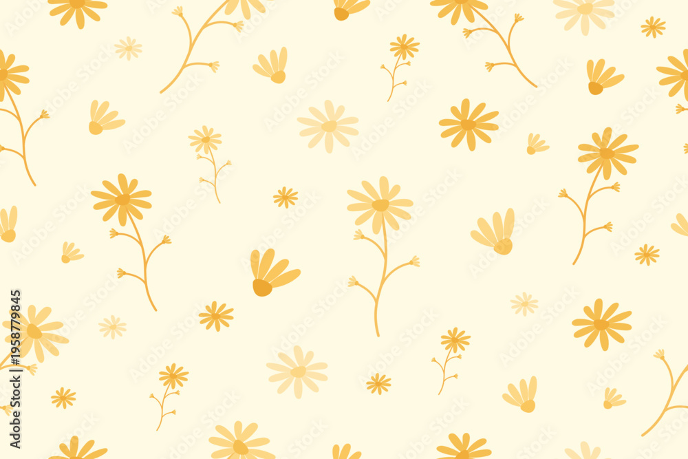 Obraz premium Seamless Small Floral Pattern with Minimal Orange Flowers on Soft Beige Background.ideal for fabric, textile, wallpaper, wrapping paper, and surface pattern design.