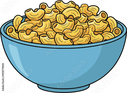 Bowl of Cartoon Macaroni Pasta – Golden Elbow Macaroni in Blue Bowl