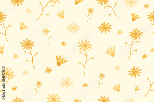 Seamless Small Floral Pattern with Minimal Orange Flowers on Soft Beige Background.ideal for fabric, textile, wallpaper, wrapping paper, and surface pattern design.